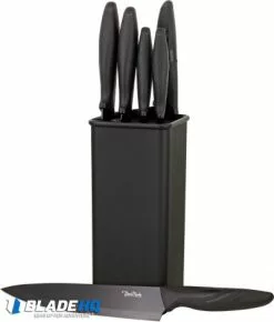 Benchmark 7-Piece Kitchen Knife Set Black Rubber W/ Stand -Outlet Kitchen Knives Store BMK077 in block