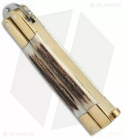 Bali-Song USA Jody Samson Weehawk Butterfly Knife Stag/Brass (3.25" Satin) -Outlet Kitchen Knives Store Bali Song USA Jody Samson Weehawk Butterfly Knife Stag Brass Satin BHQ 72051 jr side