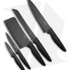 Benchmark 7-Piece Kitchen Knife Set Black Rubber W/ Stand
