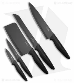 Benchmark 7-Piece Kitchen Knife Set Black Rubber W/ Stand
