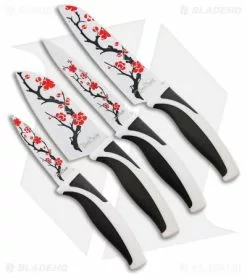 Benchmark Cherry Blossom 4-Piece Kitchen Set Black/White Polymer