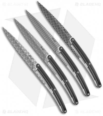 Deejo Geometry Art Steak Knives W/Black Paperstone Handles (Serrated) - Set Of 4 1 Deejo Geometry Art Steak Knives W/Black Paperstone Handles (Serrated) - Set Of 4