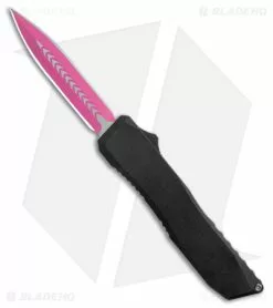 EOS Harpoon OTF Auto Dagger Knife Black Al/Ti (3.75" Pink/Satin 20CV)
