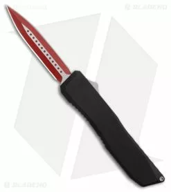 EOS Harpoon OTF Automatic Knife Dagger Black Aluminum (3.75" Two-Tone Red)