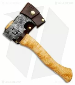Hoffman Blacksmithing 12" Bearded Hatchet Axe W/ Flame Maple Handle - Natural -Outlet Kitchen Knives Store HoffmanHatchet 2