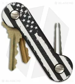 KEY-BAR Preamble W/ American Flag Black Aluminum Pocket Key Holder/Organizer