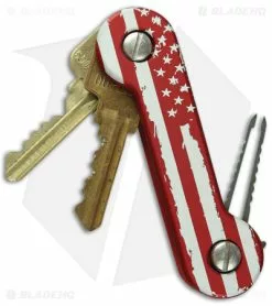 KeyBar KEY-BAR Preamble W/ American Flag Red Aluminum Pocket Key Holder/Organizer