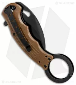 Mantis Karambit Spring Assisted Knife Coyote Brown G-10 (2.75" Black) -Outlet Kitchen Knives Store Mantis Karambit SA Coyote Brown G 10 Black MANMK5B BHQ 56616 jr side