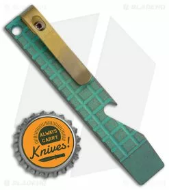 Maverick Customs Pocket Pry Bar Tool Frag SW Green/Gold Titanium (4") -Outlet Kitchen Knives Store Maverick Customs 4in Ti Pocket Pry Bar Tool Frag Teal Gold BHQ 174225 jr bottlecap