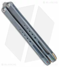 Prince Customs SYN Balisong Butterfly Knife Bowie Blue Ti (4.5" Stonewash) -Outlet Kitchen Knives Store Prince Customs SYN Balisong Butterfly Bowie Blue Ti SW BHQ 176195 jr side