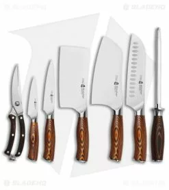 Tuo Cutlery Fiery Phoenix 8-Piece Kitchen Knife Block Set (Cleaver + Utility)