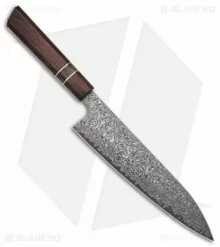 Xin Cutlery Octagonal 9" Chef's Knife Rosewood/Buffalo Horn Dam. Acid Etch -Outlet Kitchen Knives Store Xin Cutlery Octagonal 9in Kitchen Knife Acid Etch Rosewood Buffalo Horn Nickel BHQ 139528 td side